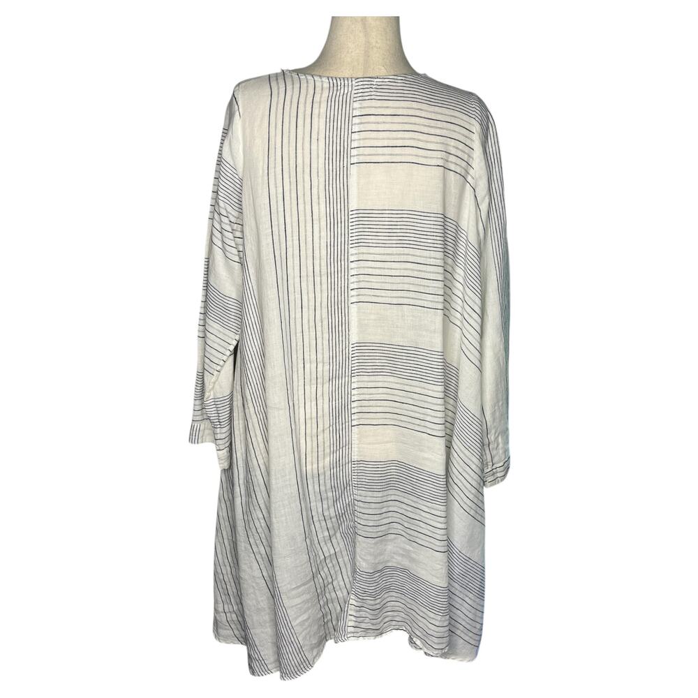 CP Shades Women's Dress Sz Small Gray Mini Stripe Lagenlook Linen Made in USA - Picture 3 of 8
